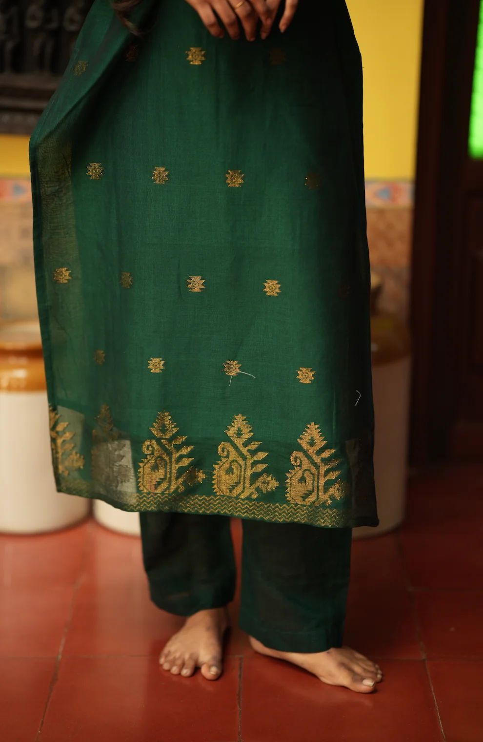 Mandakini(green)-Jamdani linen suit - Image 8