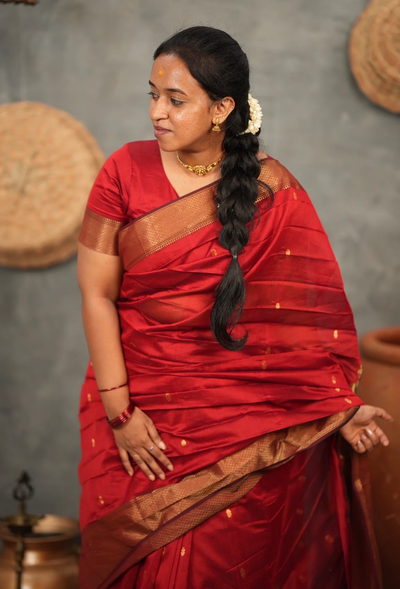Sundari-Maheshwari silk saree(Maroon) - Image 5